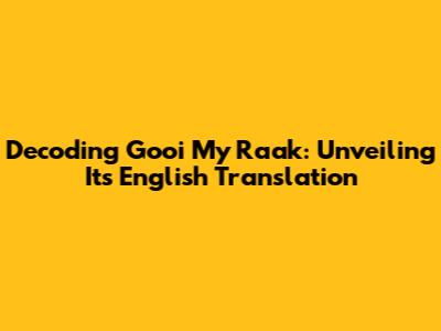 Decoding 'Gooi My Raak': Unveiling Its English Translation